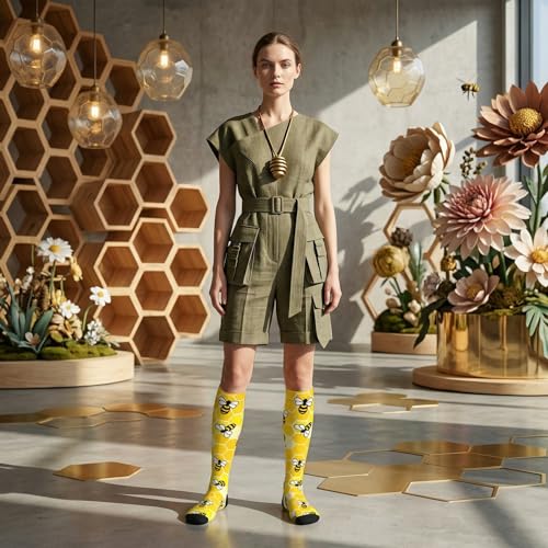Cute Compression Socks Knee High Support Stockings Women Men - color: Cute Honey Bee
