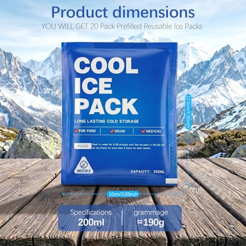 Gerrii 20 Pack Reusable Ice Packs for Lunch Box, 48 Hour Long Lasting