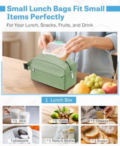 Small Insulated Lunch Bag: Reusable Small Lunch Box, Mini Soft Cooler Bag - color: Green