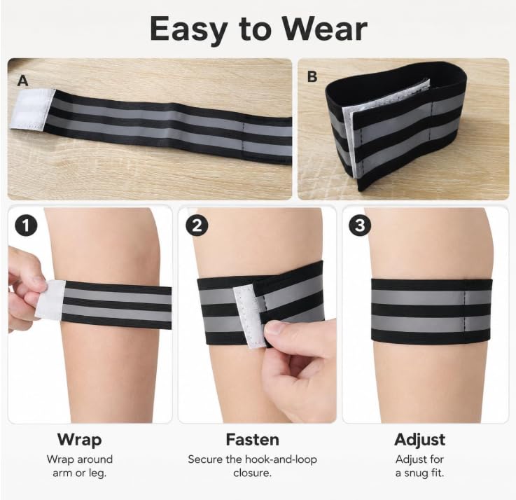2 Pc Reflective Arm Bands Leg Straps for Running Cycling Night Safety Black