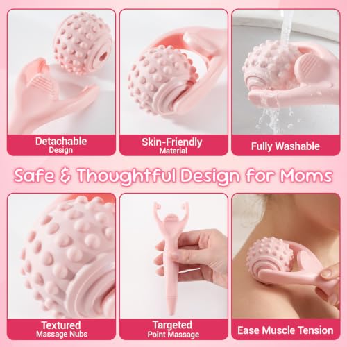 SIMPOR 3-in-1 Labor Comb Set with Handheld Massage Roller & Acupressure Ball, Wooden Birth Comb, Natural Labor and Delivery Essentials for Back Tension, Pregnancy & New Mom Gifts