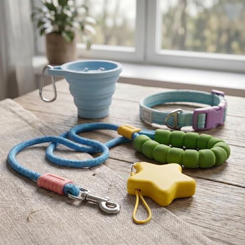 4-Piece Dog Collar and Leash Set with Water Bottle and Poop Bag Dispenser