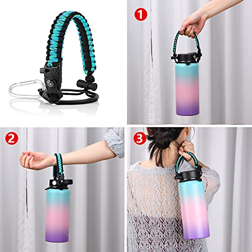 Wongeto Paracord Handle Carrier Holder with Shoulder Strap,Compatible with Hydro Flask Wide Mouth Water Bottles - color: Mint Green/Compass