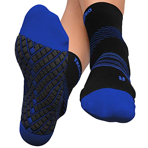 TechWare Pro Plantar Fasciitis Socks – Cushion Ankle Compression Socks Women & Men. Achilles Tendonitis Brace & Arch Support - color: Black / Blue, size: Small