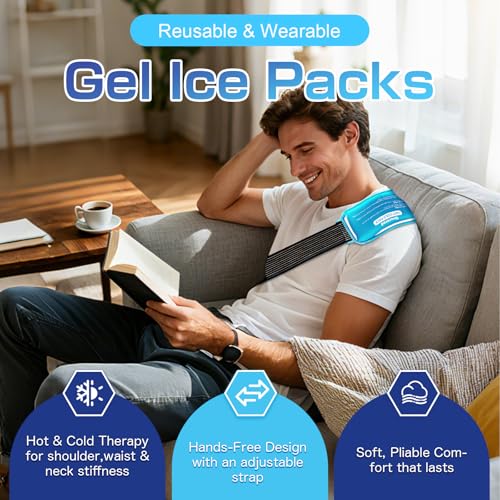 Ice Packs for Injuries Large 2 Packs Hot Cold Gel Pack with Strap Blue - color: Blue, size: Large 13 x 6 Inch