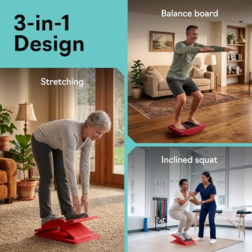 Slant Boards for Exercise, Wooden Slant Board, Calf Stretch Board with 7 Incline Angles, Velour Board, Balance Board & Calf Stretcher, Portable Incline Board for Physical Therapy, Ankle Mobility, Heel & Knees - color: Red