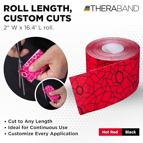 THERABAND Kinesiology Tape, Knee, 2 Inch x 16.4 Foot Roll, Hot Red/Black - color: Hot Red/Black, size: 2" x 16.4, style: 1 Roll