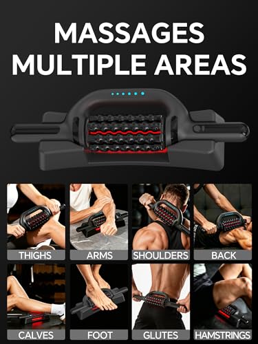 Rolling Percussive Deep Tissue Massage Roller Stick with Hands-Free Base, Electric Rolling Massager with 6-Speed Massager for Muscle Recovery & Lymphatic Circulation for Back,Arm,Leg & Foot Massage