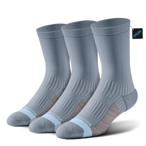 BRISIRA Coolmax Bamboo Viscose Compression Running Crew Socks Women - color: 3 Pairs Light Grey, size: 5-7
