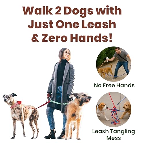 Hands Free Dog Leash 2 Dogs with Padded Handles and Zipper Pouch for Treats