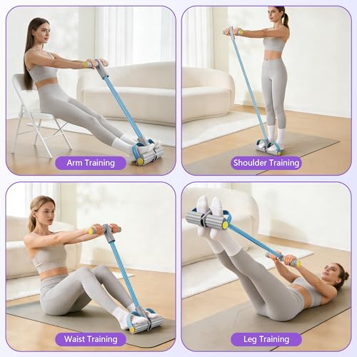 Pedal Resistance Band with Handle, 6-Tube Natural Rubber Exercise Bands - color: Gray & Blue