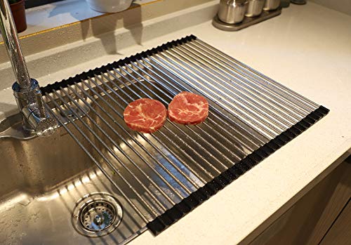 Ahyuan Roll up Dish Drying Rack Over The Sink Kitchen Roll up Sink Drying Rack Portable Dish Drainer Foldable Dish Drying Rack (Black, 20.5''X19.7'') - color: Black, size: Rectangle 20.5 inches x 19.7 inches