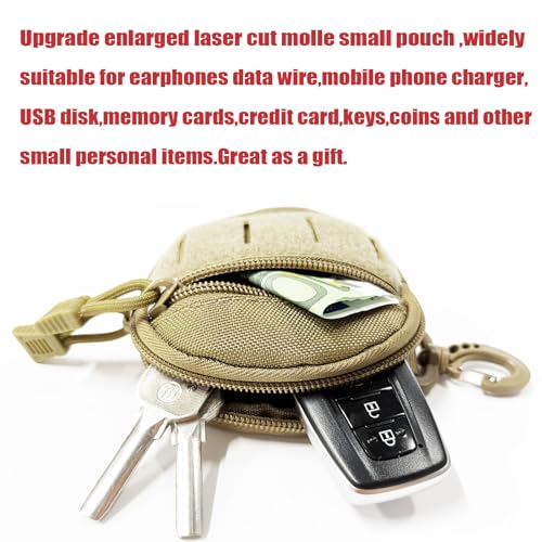 1000D Laser Cut Coin EDC Pouch Change Purse Tactical Round Zipper Bag - color: Tan Set 1