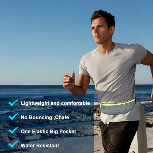 Slim Running Belt for Women Men,Runners Fanny Pack Phone Holder,Money Belt,Running Gear Accessories,with 3 Pockets (Green-gray) - color: Green-gray