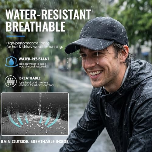 Waterproof Baseball Cap Running Hat Mens Womens Rain Hat Quick Dry Golf Hat with Sweatband Outdoor Breathable Sports Cap - color: Black