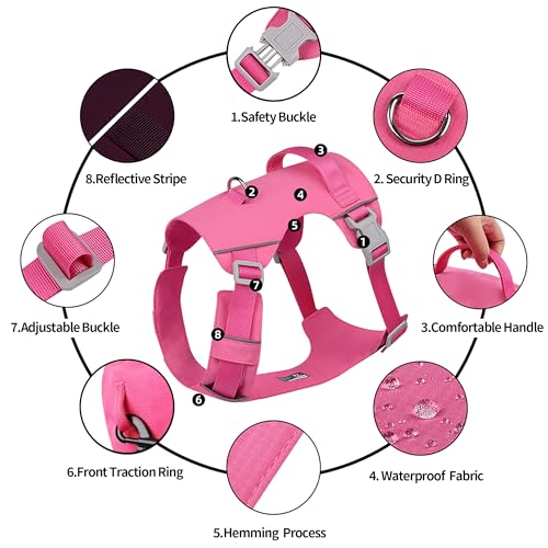 Mile High Life No Pull Dog Harness with Reflective Stripe, Adjustable Easy Get on Lightweight Harness for Small Medium Large Dogs Walking Running Training (Hot Pink, XL Chest 26"-37") - color: Hot Pink, size: XL Chest 26"-37"