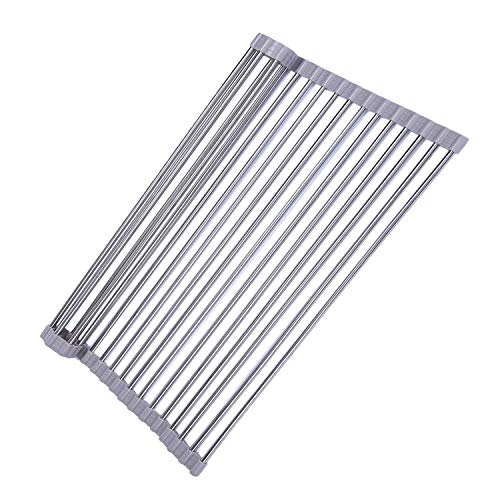 Ahyuan Roll up Dish Drying Rack Over The Sink Kitchen Roll up Sink Drying Rack Portable Dish Drainer Foldable Dish Drying Rack (Warm Gray, 20.5''X14'') - color: Warm Gray, size: Rectangle 20.5 inches x 14 inches