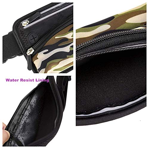 Running Belt Sport Waist Pack/Pouch w/Water Bottle Holder Hydration Fanny Pack Reflective Stripes Cellphone Storage Earphone hole for Dog walker Hiking Travel Adjustable Women/Men (Black/Camouflage) - color: Black/Camouflage