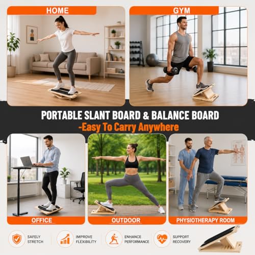 3-in-1 Adjustable Wooden Slant Board for Calf Stretching