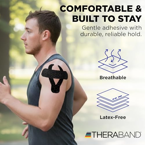 THERABAND Kinesiology Tape, Shoulder & Knee, 2'' X 16.4' Roll, Black/Gray - color: Black/Gray, size: 2" x 16.4, style: 1 Roll