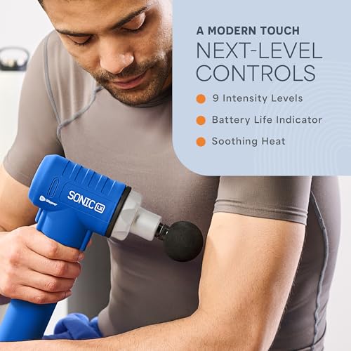 Lifepro Sonic LX Percussion Massage Gun Deep Tissue with Heat & 10 Heads - color: Blue, size: LX