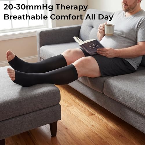 MGANG Plus Size Medical Compression Stockings for Women & Men, Open Toe - color: Knee High Open Toe Black, size: 6X-Large