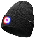 ATNKE LED Lighted Beanie Hat,USB Rechargeable 4 LED Red and Blue Flashing Running Headlamp Cap Gifts for Men and Women - color: #Dark Grey