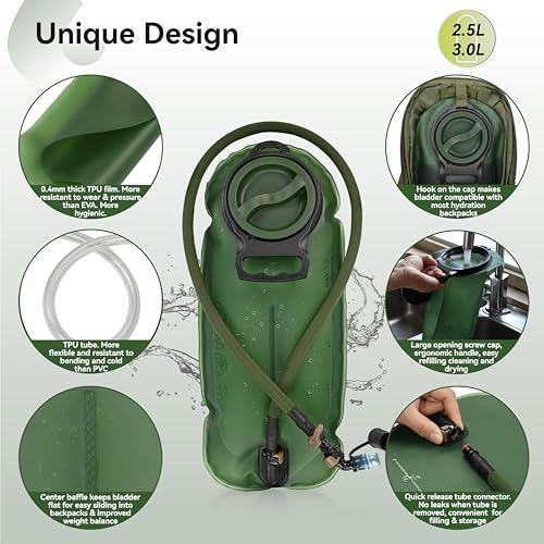 MARCHWAY Ultra Durable TPU Hydration Bladder with Insulated Tube, 2.5L/3L - color: Green, size: 2.5L