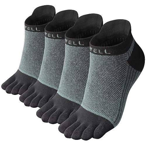 VWELL Cotton Toe Socks Five Finger Socks No Show Crew Athletic Running Socks 4 Pairs,Size 7-11 - color: Green