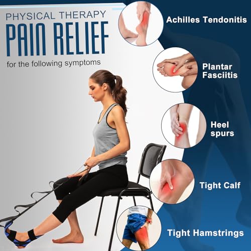 Foot and Calf Stretcher for Plantar Fasciitis, Achilles Tendonitis, Heel Spurs, Drop Foot. Yoga Stretching Strap for Leg, Thigh and Hamstring (Blue) - color: Blue