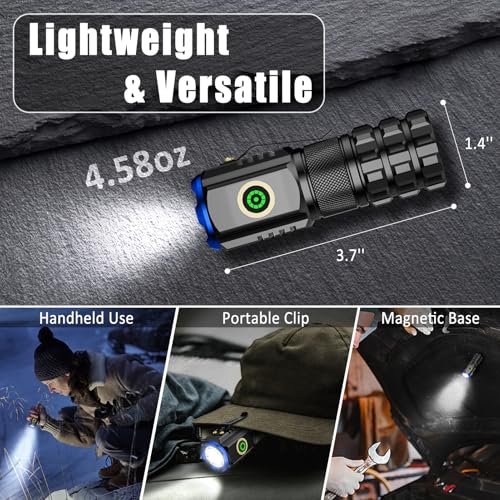2-Pack Portable LED Mini Flashlight, Rechargeable EDC Small Pocket Flashlight 6 Lighting Modes w/Magnet Clip Waterproof for Camping Hiking Night Walking Running Outdoor Emergency
