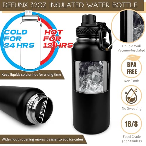DEFUNX 32 Oz Water Bottle with Sleeve - Insulated Bottle with Strap Stainless Steel Gym Water Bottles for Men Sports Workout Hiking Camo Black - color: Black Bottle with Black Camo Sleeve, style: 32 Oz Water Bottle