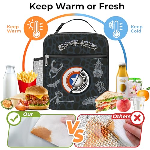 Clastyle Kid Lunch Box for Boy Insulated Lunch Bag Back to School, Hero - color: Emblem