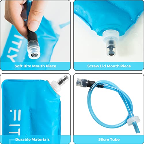 FITLY Soft Flask Running Water Bottle - Collapsible Hydration Flask - color: Blue, size: 37 Ounces