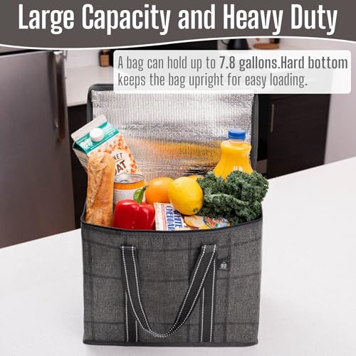 VENO 2 Pack Insulated Grocery Bags, Hard Bottom, Windowpane - color: Windowpane, size: 15.7"W x 12.6"H x 8.7"D - 2 Pack