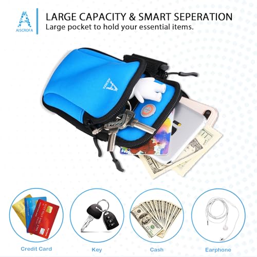Sports Armband, Running Gym Universal Smartphone Arm Bag with Earphone Hole Multifunctional Pockets foriPhone 15, 14, 13, 12, 11 Pro Max, Xs, Xr, X, 8 Plus, SE, Galaxy S22 Ultra and More - color: Blue