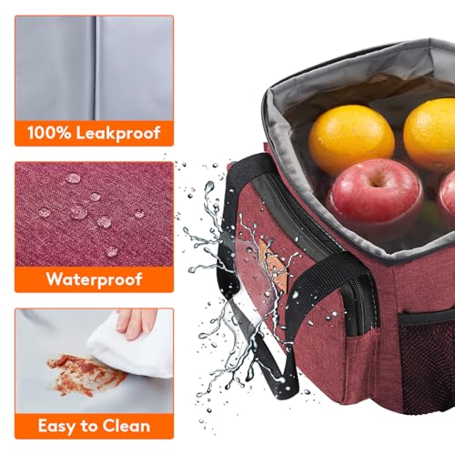 Lifewit Insulated Lunch Box for Men, Lunch Bag Cooler Women, 12-Can 9L - color: Burgundy, size: Medium(9L)