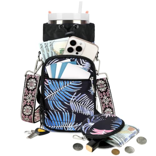 Water Bottle Carrier Bag with Strap Phone Pocket for Walking, Hiking, Cycling - color: 11-Printed Black, size: 32oz-40oz