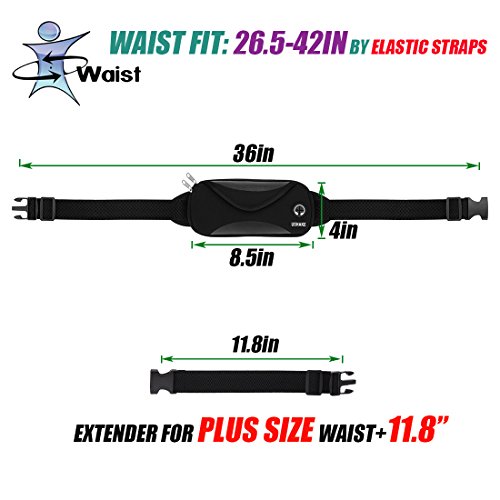 USHAKE Running Belt with Extender Belt, Bounce Free Pouch Bag, Fanny Pack Workout Belt Sports Waist Pack for Apple iPhone Samsung Note Galaxy in Running Walking Cycling-05BK