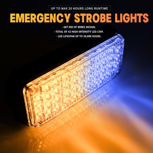 Amber/Blue Magnetic Flashing Strobe Lights/w Controller, 2-Pcs - color: 2pcs Amber/Blue