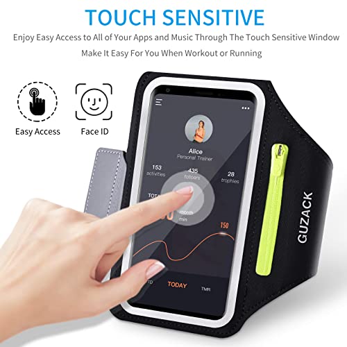 GUZACK Running Armband for iPhone 16/17/18 Pro Max, Galaxy S26 S25, with Card Slot & Key Pockets, Running Phone Holder, Fit Up to 6.9 Inches Phone - Size L (Bigger Arm 14-17 in) - color: Green Zipper, size: L