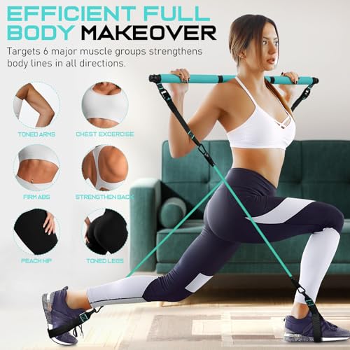 Pilates Bar Kit with Resistance Bands, Pilates Workout Equipment for Women - color: Blue