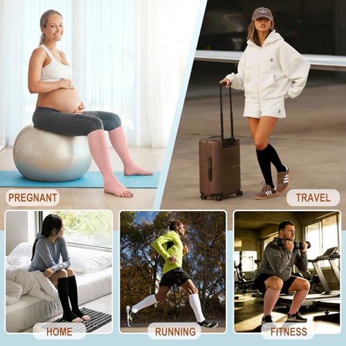 CTHH Toeless Compression Socks for Women & Men Open Toe Knee High Stocking - color: Black/White/Pink, size: Small-Medium