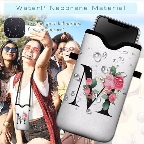 Cell Phone Sleeves Bag Case Crossbody Neoprene Holder Lanyard Phone Pouch for Women Men 7.5 X 4.5 Inches - Letter_M - color: Letter_M