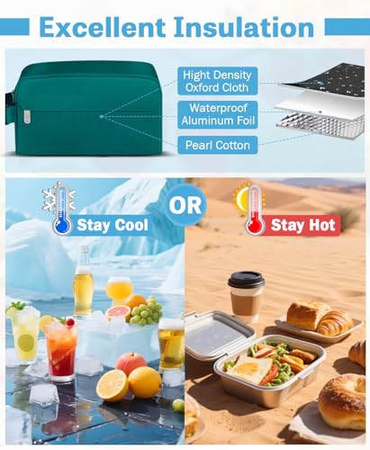 Small Insulated Lunch Bag: Reusable Small Lunch Box, Mini Soft Cooler Bag - color: Peacock
