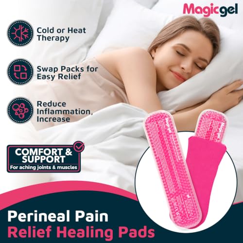 Magic Gel Perineal Cooling Pads for Postpartum, 2 Reusable Ice Packs & 2 Washable Covers, Hot & Cold Perineal Ice Packs, Ice Pack Pads for Hemorrhoid Relief, C-Section Recovery & Perineal Cold Therapy
