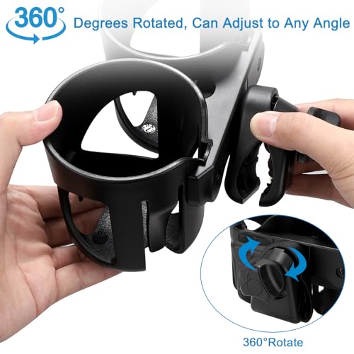 Accmor Stroller Cup Holder, Universal Cup Holder for Walker Wheelchair Bike Scooter, 360° Rotatable Stroller Cup Holder Attachment Walker Wheelchair Accessory - color: Double Cup Holder-Black
