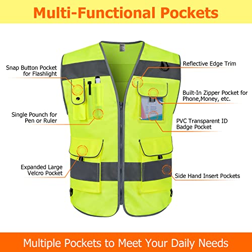 TCCFCCT High Visibility Vest 9 Pockets Reflective for Safety, Yellow S - color: Yellow Fabric-bison 001, size: Small