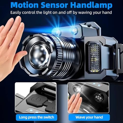 Headlamp Flashlight, Ultra-Light Bright LED Rechargeable Headlight with USB Cable, 5 Light Mode, Motion Senser and Adjustable Angle and Zoom Modes for Outdoor Camping Running Hiking Fishing