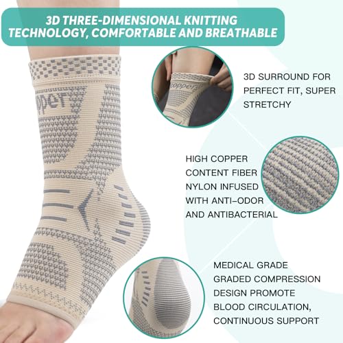 INDEEMAX Copper Infused Ankle Brace for Sprained Ankle, Ankle Compression Sleeve Support for Women & Men, Achilles Tendonitis Brace, Skin Silver, M - color: Skin Silver 2 Pack, size: Medium